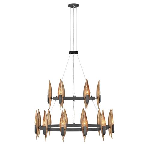 Carbon Black With Deluxe Gold 18 Light Chandelier QN-WILLOW18-CBK