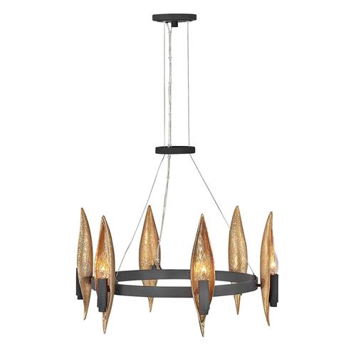 Carbon Black With Deluxe Gold 6 Light Multi-Arm Pendant QN-WILLOW6-CBK