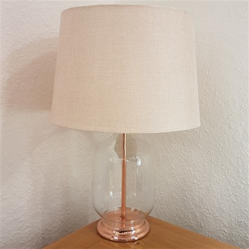 Gordon Stylish Clear Glass Copper Table, Round Copper Table Lamp
