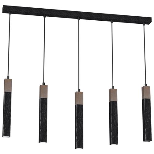 Solo Black Silver and Wood 5-Light Pendant MLP7471
