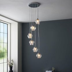 Mesmer Six Light Cluster Pendant Chrome and Clear Glass 99607
