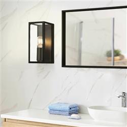 Amezola IP44 Rated Black and Clear Glass Bathroom Wall Light 99123