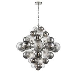Cassius Large Smoked & Clear Glass Chrome Multi-Arm Pendant FRA526