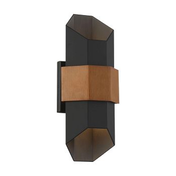 Chasm IP44 LED Black and Wood Effect Medium Outdoor Wall Light QZ-CHASM-M-BKW