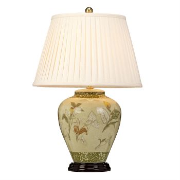 Porcelain Table Lamp Green Pattern Cream Lampshade ARUM-LILY-TL
