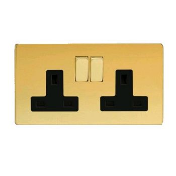 Polished Brass Double Socket with Black Inserts XDV5BS