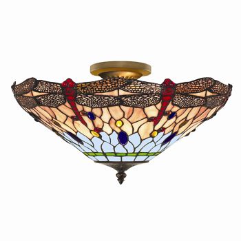 Dragonfly Tiffany Semi Flush Ceiling Light 1289-16