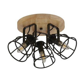 Vision Black and Wood Three Light Ceiling Fitting 81698-3BK