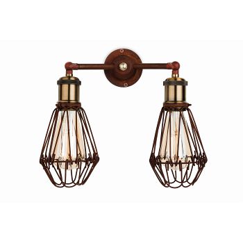 Arcade Rustic Brown & Antique Brass Double Wall Light 3713RB