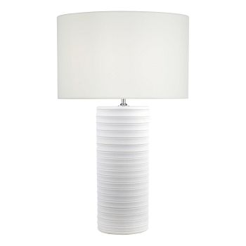 Pasha White Ribbed Hand Thrown Table Lamp And White Shade PAS422+PYR14