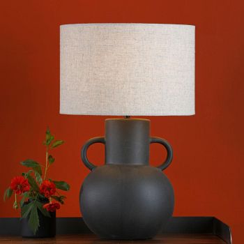 Urn Ceramic Table Lamp And Linen Drum Shade