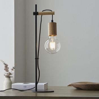 Sven Black & Natural Rubberwood Table Lamp 101677