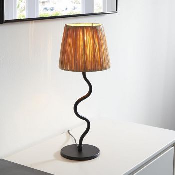 Wriggle Table Lamp Matt Black & Natural Raffia 100958