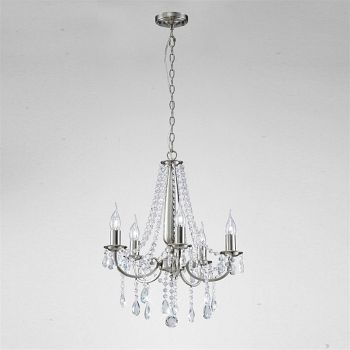 Kyra 5 Arm Satin Nickel and Crystal Ceiling Pendant IL30975