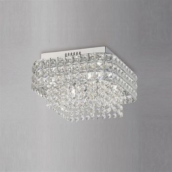 Edison 4 Light Square Chrome And Crystal Ceiling Fitting IL31152