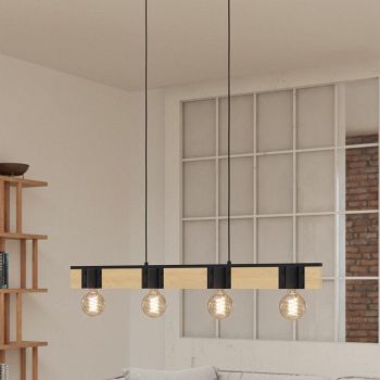 Bailrigg Black And Wooden Ceiling Pendant 43902