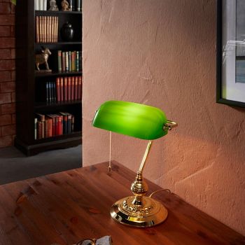 Banker Polished Brass And Green Desk Lamp 90967