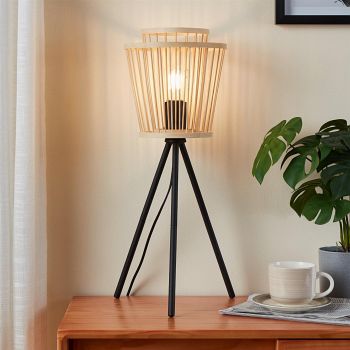 Hykeham Black And Wood Table Lamp 43854