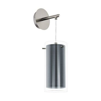 Pinto Textil Satin Nickel Grey and Clear Glass Single Wall Light 99288