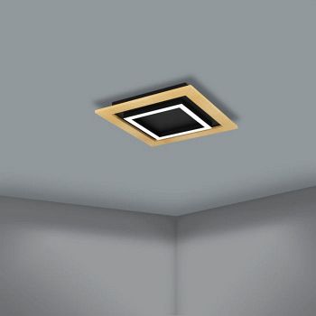 Tirrenara LED Black And Wood Square Flush Ceiling Light 900603