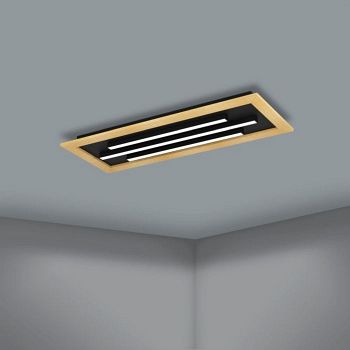 Tirrenara LED Black And Wood Rectangle Ceiling Light 900604