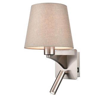 Benton LED Switched Tapered Shade & Satin Nickel Dual Wall Light