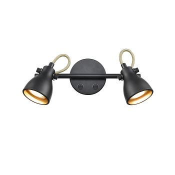 Fiza Matt Black & Gold Double Switched Wall Light FRA1013