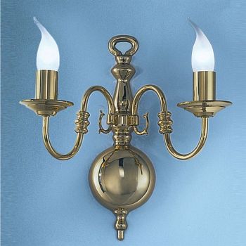 Delft Flemish Polished Brass Double Wall Light PE7922
