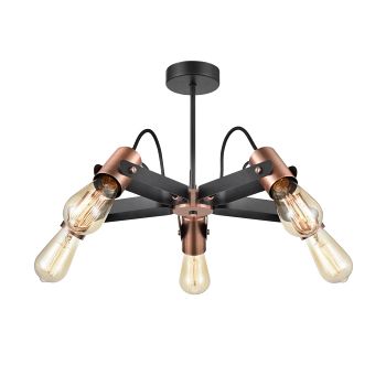 Debut Matt Black & Copper 5 Arm Adjustable Ceiling Spotlight FL2456-5