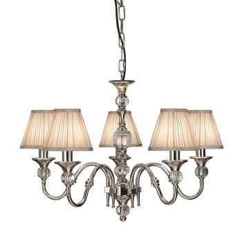 Polina 5 Arm Polished Nickel Pendant with Beige Shades 63580