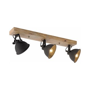 Samia Ceiling Triple Spotlight Wood/Black 11983-18