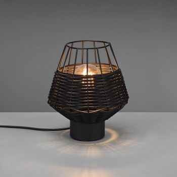 Borka Small Matt Black Rattan Table Lamp