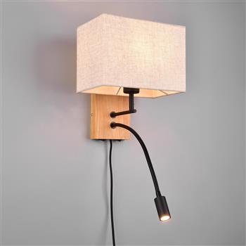 Nilam LED Rectangular Wood And Matt Black Reading Wall Light 212870236