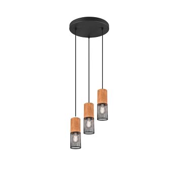 Tosh Black And Natural Wood Three Light Cluster Pendant 304330332