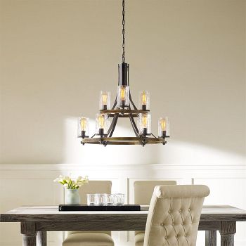 Oak And Grey Two-Tier 9 Light Multi-Arm Pendant QN-ANGELO9
