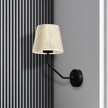 Etna Black and Wood Wall Light with Rattan Shade MLP7275