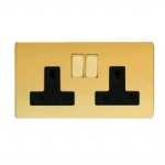 Polished Brass Double Socket with Black Inserts XDV5BS