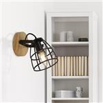 Vision Black and Wood Round Single Wall Light 81698-1BK