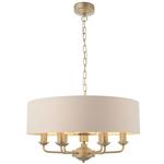 Highclere 6 Light Champagne Pendant with Pink Shade 94412