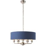 Highclere 6 Light Nickel Pendant with Blue Shade 94416