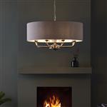 Highclere 8 Pendant Light Brushed Chrome with Natural Linen Shade 99152