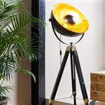 Covaleda Black Wood Steel/Brass Tripod Floor Lamp 49618