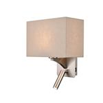 Benton LED Switched/Reading Arm Taupe & Satin Nickel Double Wall Light QF125/1180