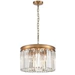 Caspian Small Drum Shaped Brushed Brass & Crystal Pendant FRA575