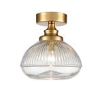 Magnus Brushed Brass & Clear Ribbed Glass Semi Flush Fitting FRA58
