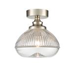 Acoste Satin Nickel & Clear Ribbed Glass Semi Flush Fitting CF5805