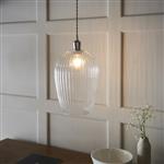 Bright Nickel and Ribbed Glass Large Pendant Corbin-PD14