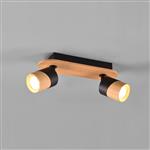 Aruni Wood And Matt Black Double Adjustable Spotlight 801100232